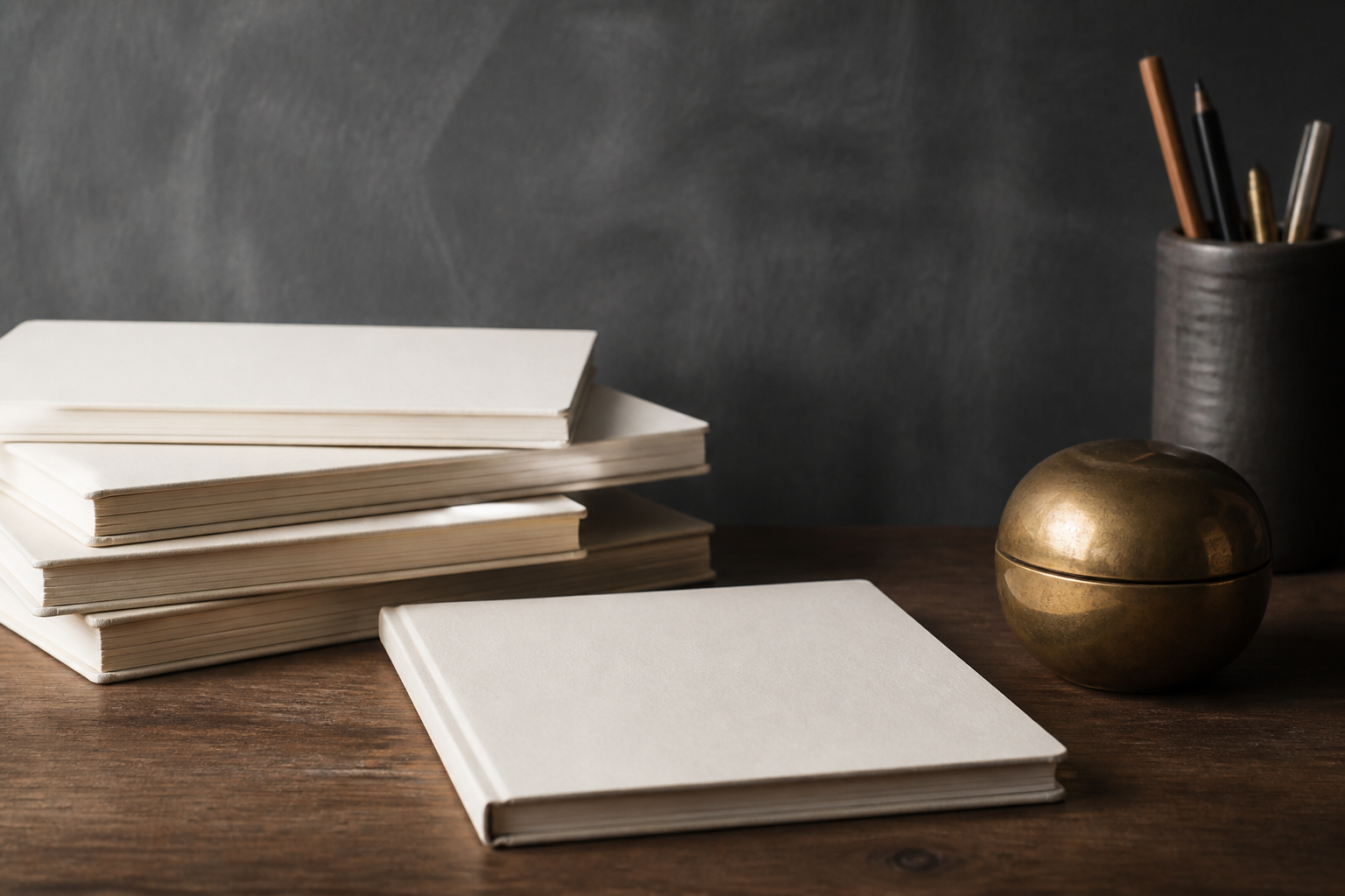 Notebook and guides on a desk